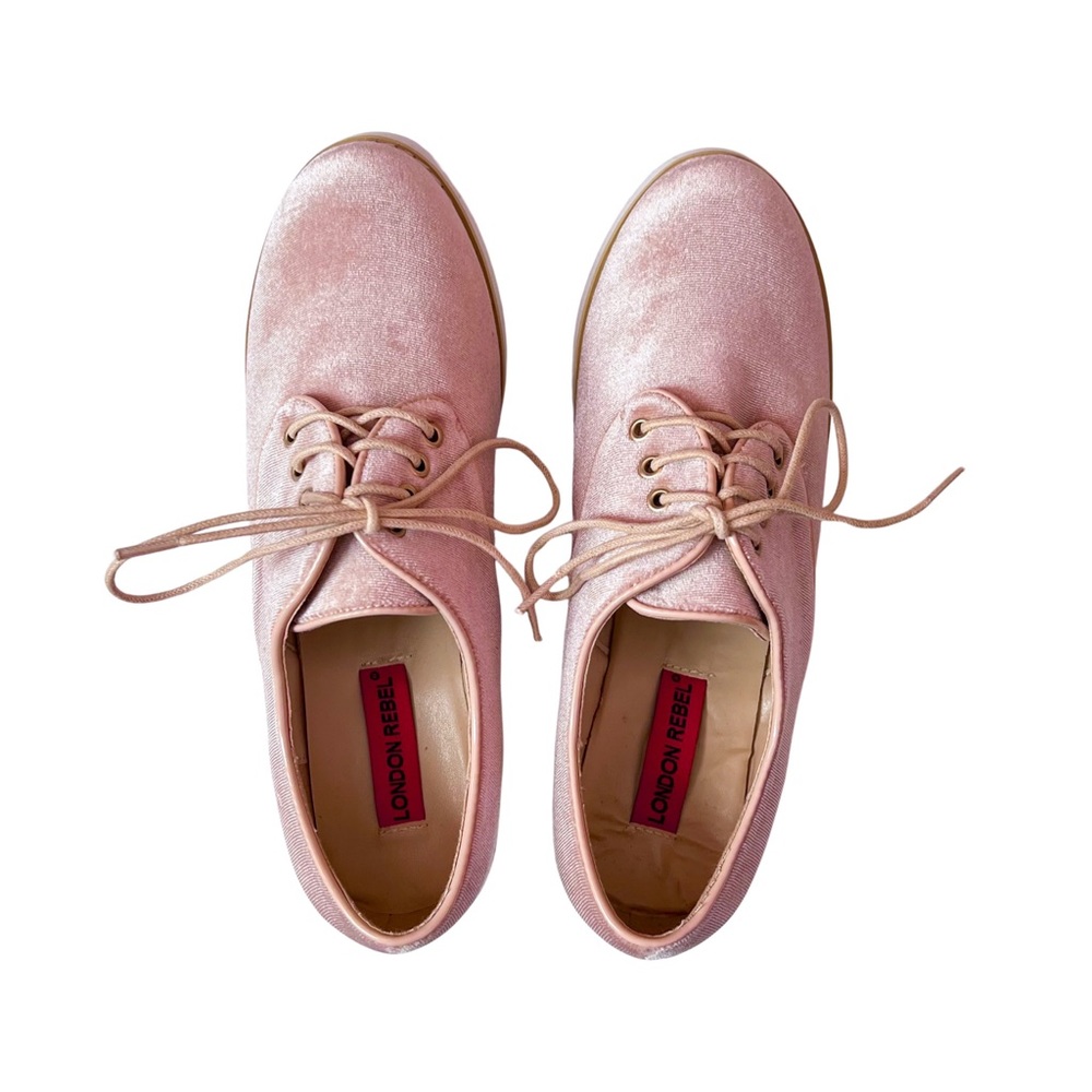 NWOT 🫖 LONDON REBEL velvet platform / flatform oxfords in dusty pink. SIZE 6 - Picture 7 of 8